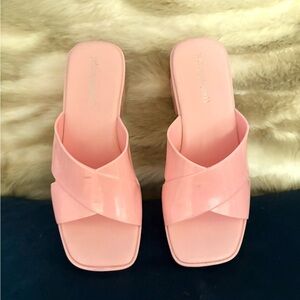 Jeffrey Campbell Pink Patent Crisscross Slide Mules
